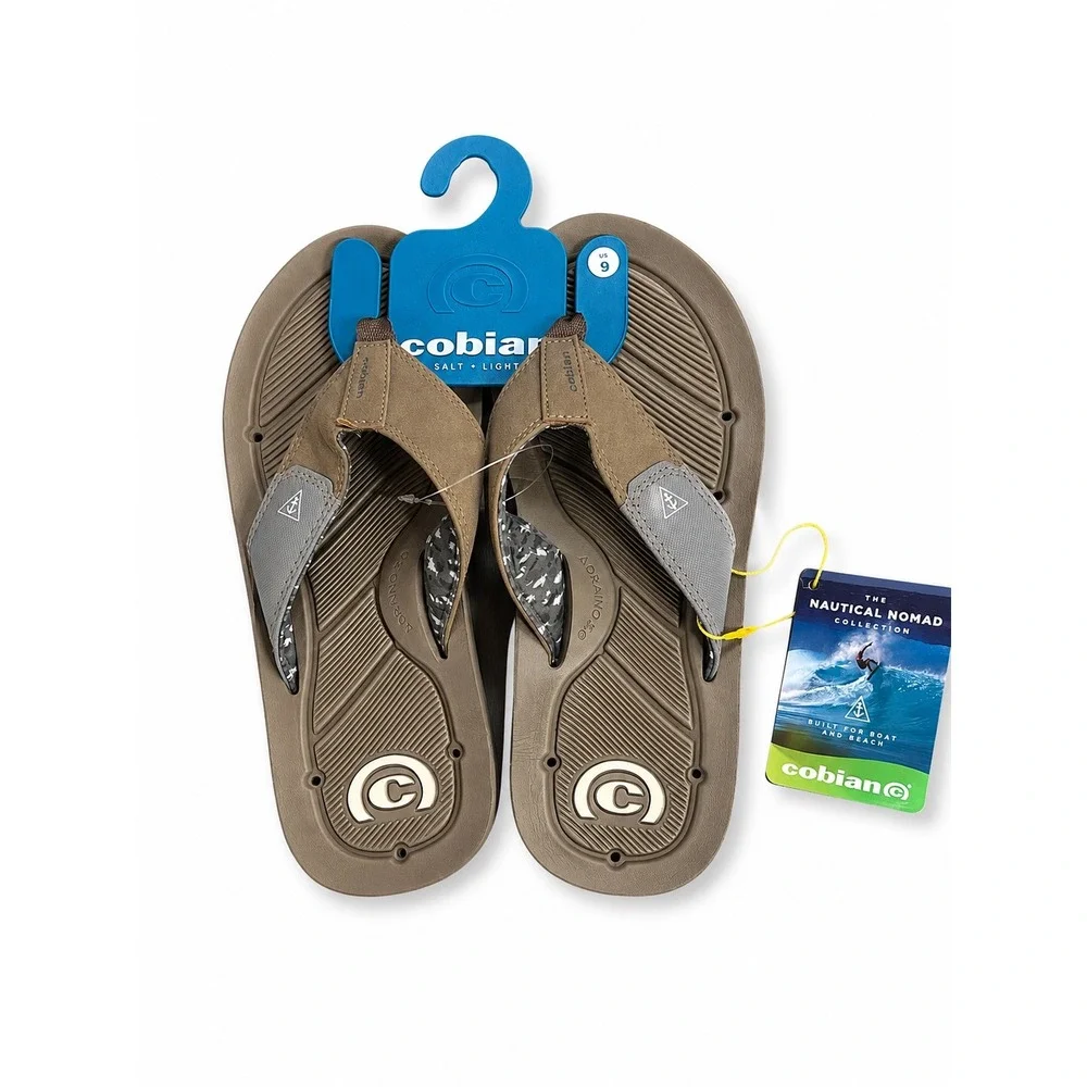 NEW Cobian Mens Draino 3 Tan Nautical Nomad Waterproof Flip Flop Sandals Size 9
